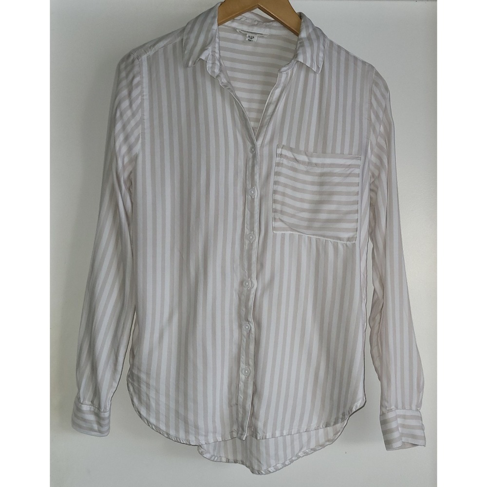 BeachLunchLounge Collection Women's‎ XS White Tan Striped Top Coastal Shirt